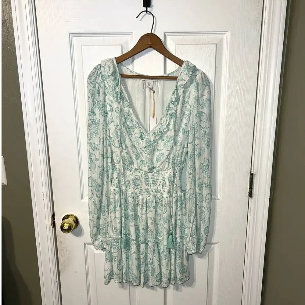 New House of Harlow Ruffle Smocked Waistband Paisley Print Dress Size XS - Picture 1 of 7